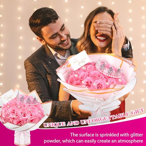 TLY Glitter Roses Bouquet,24 Pcs Pink Flower Bouquet,Birthday Gifts for Women,DIY Artificial Flowers for Mom Grandma Wife ...