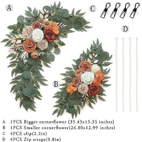 Olalaka Artificial Flower Swag Set of 2 for Wedding Welcome Signs Floral Decorations, Burnt Orange Wedding Arch Flowers fo...