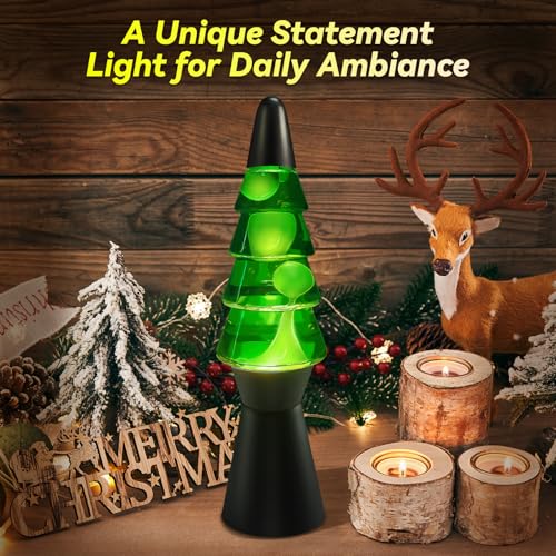 Liquid Motion Lamp Tree Mood Lighting Night Light Green Water & White Wax 13.5 Inch Relaxing Motion Lamp with Bulb for Kid...
