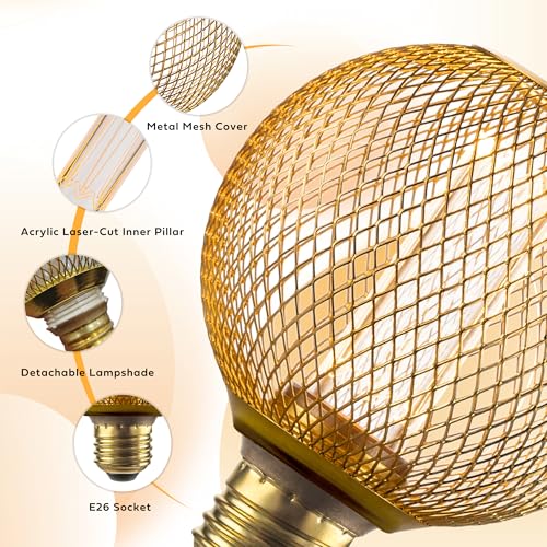 Harwez Decorative LED Light Bulb, Golden Metal Mesh Cover, E26 Medium Base, LED Lights for Bedroom Floor Lamp, Ceiling Lig...