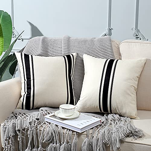 OTOSTAR Pack of 2 Outdoor Waterproof Decorative Pillow Covers 16x16 Inch Linen Geometry Pillowcases Cushion Case Garden Th...