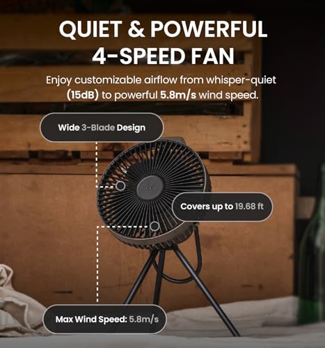 Claymore V600+ Warm Gray Rechargeable Portable Fan – 7,800mAh Battery, 4-Speed BLDC Ultra-Quiet Air Circulator USB-C Charg...