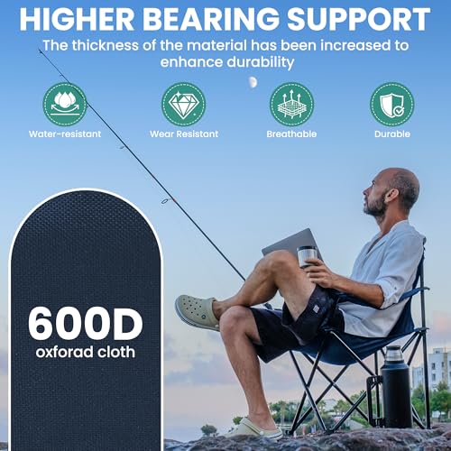 4 Pack Folding Camping Chairs for Adults, Foldable Portable Beach Chairs with Carry Bag & Cup Holder, Compact Design for C...