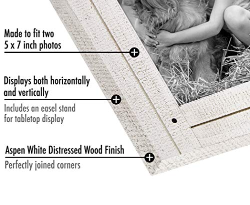 Americanflat Hinged 5x7 Double Picture Frame with 2 Photo Openings and Polished Glass - Distressed Wood Collage Picture Fr...
