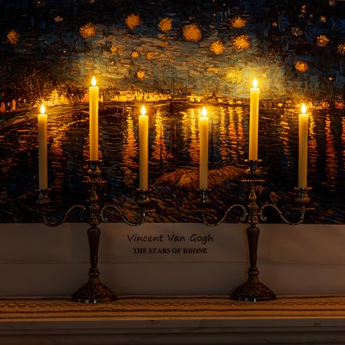 Homemory Real Wax LED Flameless Taper Candles with Remote Timer, 9.6 Inches Ivory Fake Candlesticks, Dripless Battery Oper...