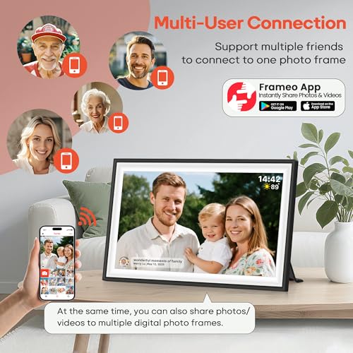 BIGASUO Digital Picture Frame Frameo 15.6" WiFi Electronic Photo Frames Large with 64GB Memory 1920x1080 IPS FHD Touch Scr...