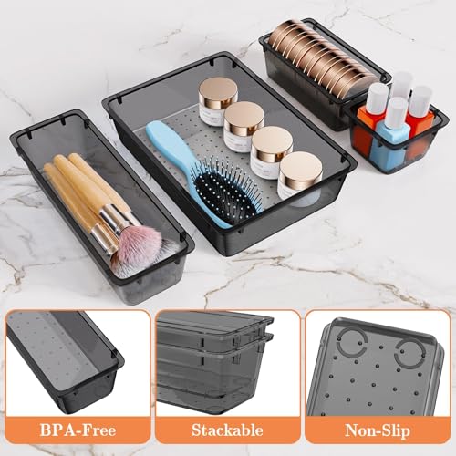 SpaceHacks 25 PCS Plastic Drawer Organizer Set, 4-Size Versatile Organizer Trays & storage Bins for Makeup, Jewelry, and G...