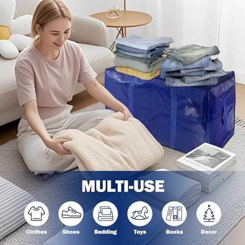 8 Pack Extra Heavy Duty Large Moving Bags with Strong Zipper & Carrying Handles, Sturdy Clothes Storage Bags Totes Bins, P...