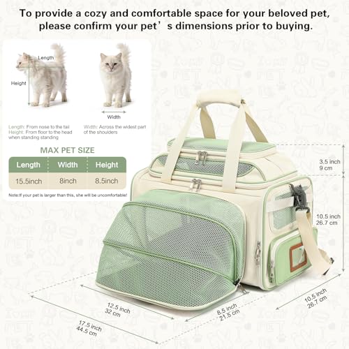 18x11x11 Small Cat/Dog/Pet Carrier – Airline Approved, Collapsible with Expandable Top and Sides. Soft-Sided Travel Puppy ...