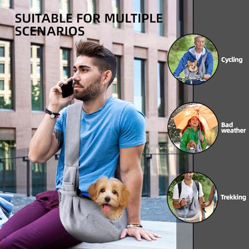 Dog Carrier Sling - Reversible Puppy Carrier Purse with Storage Pocket, Hand-Free Dog Sling Carrier for Carry Small Dogs a...