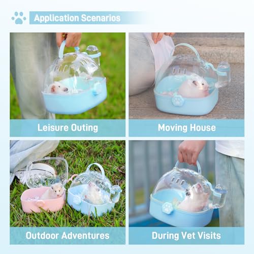 BUCATSTATE Small Animal Carrier Cage with Water Bottle, Portable Hamster Travel Carrier Carry Case 7.24" L*6.69 W *6.42" H...