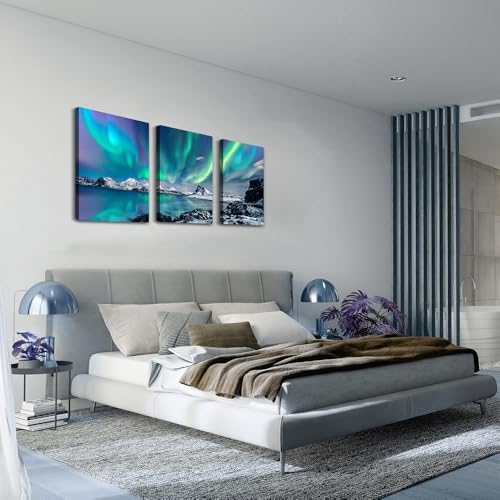 MHARTK66 Wall Art for Bedroom Wall Decor for Living Room Office Decor Abstract Mountain Aurora Landscape Painting 3 Piece ...