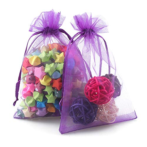 G2PLUS Purple Organza Bags 4x6 in, 100PCS Drawstring Organza Bags, Sheer Mesh Jewelry Pouches, Lavender Wedding Party Fest...