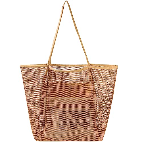 Tavaleu Mesh Beach Bag, Beach Bags for Women, Woven Straw Beach Tote Bag Waterproof with Inner Pocket, Packable Beach Bag