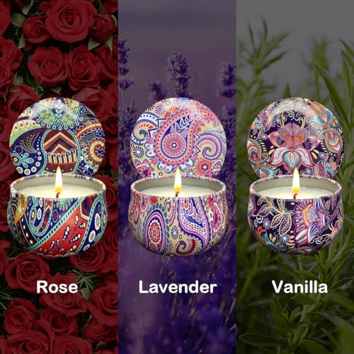 3 Pack Home Scented Candles - Strong Lavender, Vanilla & Rose Candle, 2.5 Oz, 100% Soy, Non-Toxic, Small Candle Set for Ar...