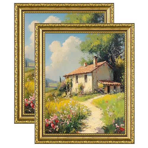 eletecpro 8x10 Picture Frames Set of 2, Gold Picture Frames with Glass Cover, Vintage Photo Frame Displays 5x7 Photo with ...