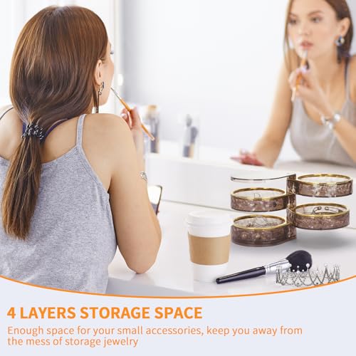 LETURE 4-Layers Rotatable Jewelry Organizer Storage Box, Clear Jewelry Holder Case for Ring Earring Necklaces Bracelets Ma...