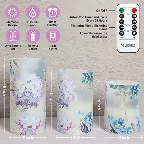 Silverstro Hydrangea Flameless Candles with Remote Blinks Glass Real Wax LED Candles - Home Party Wedding Romantic Love Th...