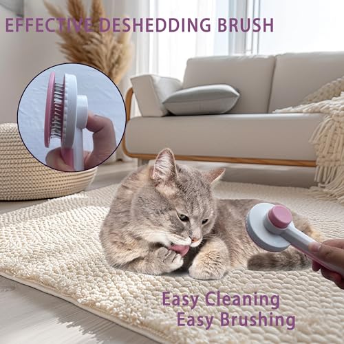 POSAPET Cat Grooming Brush Kit 6 Tools - Deshedding & Dematting for Long/Short Hair, Self-Cleaning Slicker Brush with 6-i...