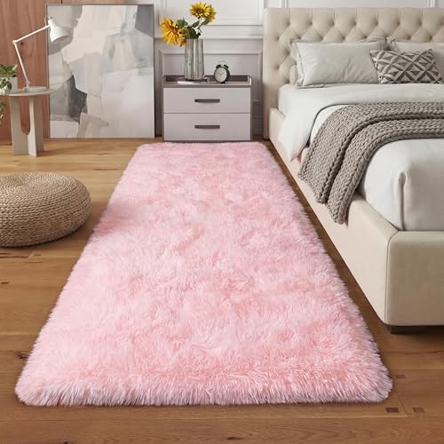 GREFFY Soft Runner Rugs for Bedroom, 2x8 Ft Hallways Modern Plush Pink Shag Carpet, Non Slip Dorm Bedside Shaggy Rug for L...