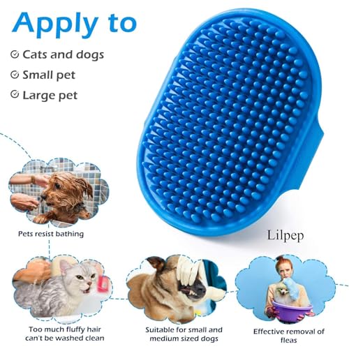 Dog Grooming Brush, Lilpep Pet Shampoo Bath Brush Soothing Massage Rubber Comb with Adjustable Ring Handle for Long Short ...