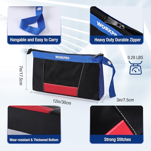 WORKPRO 12" Tool Pouches with Zipper, Heavy-Duty Small Tool Bag, Utility small tool pouch for Tool Organizers and Storage,...