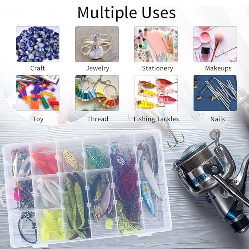 OUTUXED 2 Pack 36 Grids Clear Plastic Bead Organizer Box, Fishing Tackle Box Compartment Organizer with Adjustable Divider...