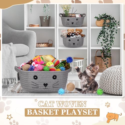 Zopeal 58 Pcs Mother’s Day Cat Storage Basket Gift Toys Set, Colorful Flashing Balls Pet Bell Crinkle Balls Spring Toys At...