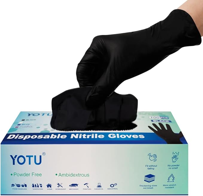 YOTU Black Disposable Nitrile Latex & Powder Free 6-Mil Gloves 100 Count, Textured, Mechanic Wearing, Cleaning, Food Black...