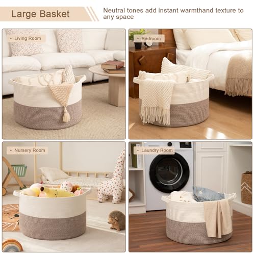 OIAHOMY 90L XXXLarge Blanket Basket for Living Room, 21.7" x 13.8" Woven Cotton Rope Laundry Basket for Organizing Pillow...