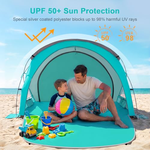Gorich Beach Tent Sun Shelter with UPF50+ UV Protection for 1-2/3/4-5/6-7 Person, Lightweight & Portable Beach Shade Canop...
