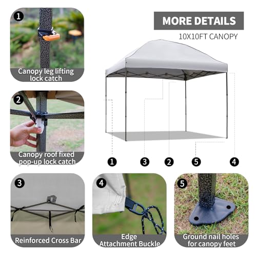 10x10 Pop Up Canopy Tent with 2 Sidewalls, Easy Up Canopy Outdoor Party Sun Shade Tent Portable Gazebo for Beach Camping E...