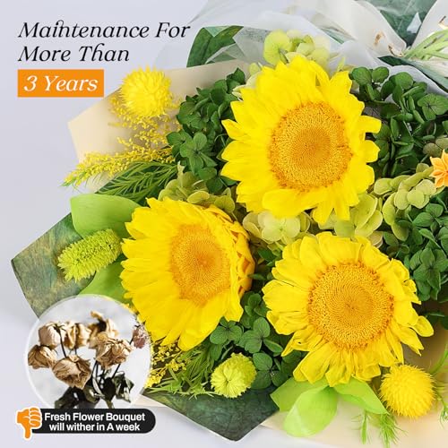 Preserved Sunflower Bouquet - Forever Flowers for Delivery, Long-Lasting Flower with Gift Box, Eternal flowers Bouquet, Mo...