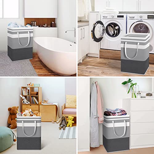 HomeHacks 2 Pack Large Laundry Baskets, Waterproof, Freestanding Laundry Hampers, Collapsible Clothes Hamper with Reinforc...