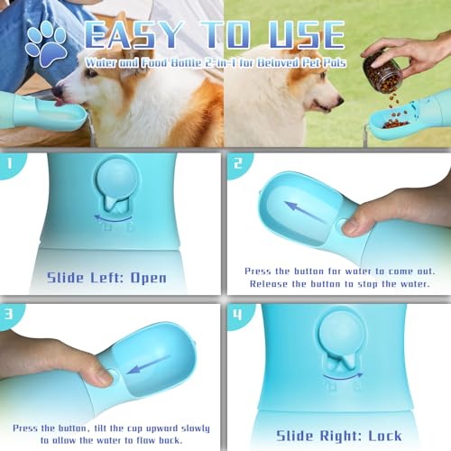 MITOCAPY 2-in-1 Dog Water Bottle Portable, Food Grade Travel Dog Bowls with Food Container, 19Oz Dog Water Bowl Dispenser,...