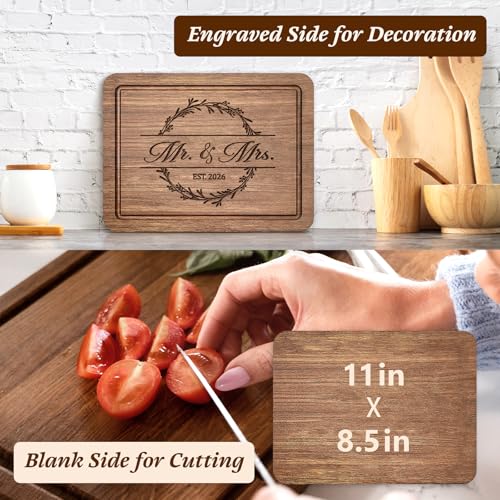 Craftique Wedding Gifts for Couples 2026, Bridal Shower Gifts- Walnut Wood Cutting Board Engraved with Mr. and Mrs. EST. 2...