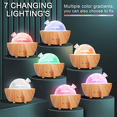 Glass Essential Oil Diffuser Wood Grain Base, 280ml Aromatherapy Diffusers Cool Mist Humidifier, LED Light in 7 Colors wit...