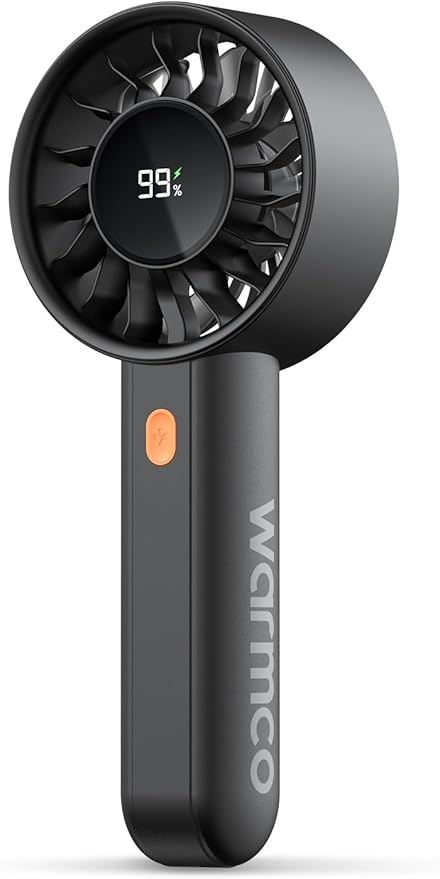 Warmco Portable Handheld Turbo Fan 5000mAh, 4-Speed Personal Mini Fan with Base & Lanyard, Smart LED Display, USB Recharge...