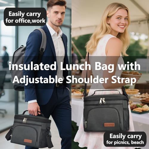 ExtraCharm Insulated Lunch Bag for Women/Men - Reusable Lunch Box for Office Picnic Hiking Beach - Leakproof Cooler Tote B...