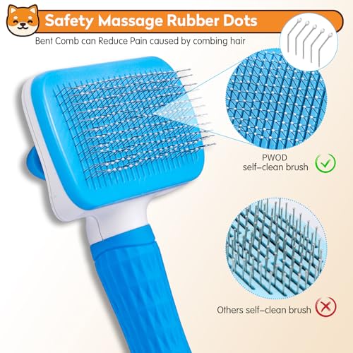 PWOD Dog & Cat Brush, Self Cleaning Slicker Brush for Pets, Upgraded Dog Brush for Shedding Massaging and Grooming, Remove...