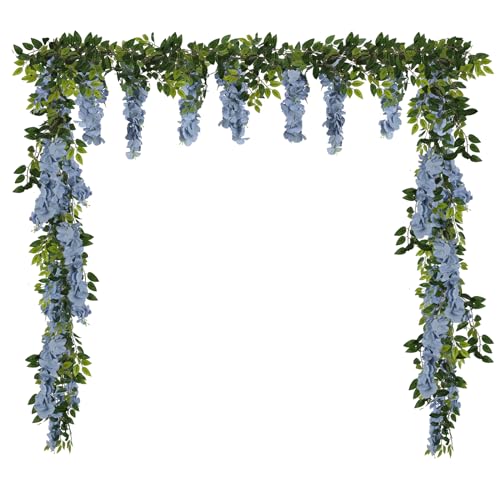Fqueelvys Wisteria Artificial Flowers Garland 2PCS 5.91FT/Peice Fake Wisteria Vines Dusty Blue Faux Wisteria Rattan Silk H...
