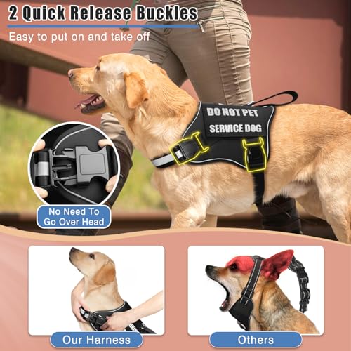 MOOGROU Service Dog Vest Harness+ID Tag+10 Patches,Metal Serivce Dog Tag&Reflective Emotional Support Dog Vest with Handle...