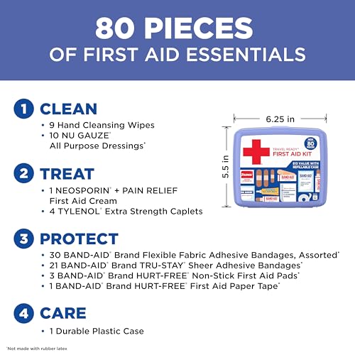 BAND-AID Brand Travel Ready Portable Emergency First Aid Kit for Minor Wound Care, Perfect for Home, Car, Travel, Camping ...