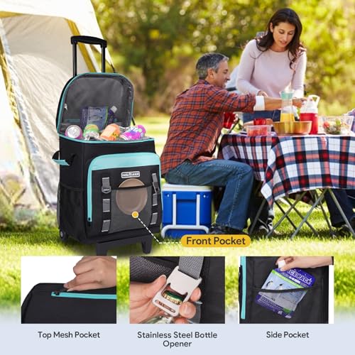 INSMEER Cooler with Wheels and Handle, 80 Cans/50L Rolling Cooler, Portable Soft Sided Cooler with Wheel, 2-in-1 Collapsib...