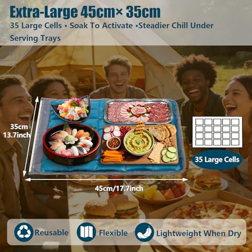 Babeezy Party Mat Chiller Foldable Reusable Cooling Mat with Sleeve, Extra-Large 45×35 cm(Soak-to-Activate) 35 Large Cells...