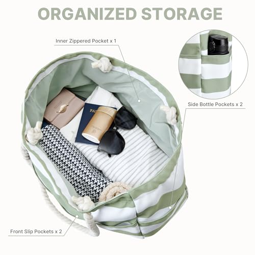 G4Free Canvas Beach Bag Waterproof Sandproof Large Beach Tote Bags for Women Pool Swim Travel Grocery