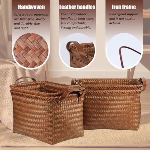 BROWNLILY Handwoven Clothes Basket Laundry Hampers Large Wicker Storage Baskets for Shelves Blankets Closet Storage Bins C...