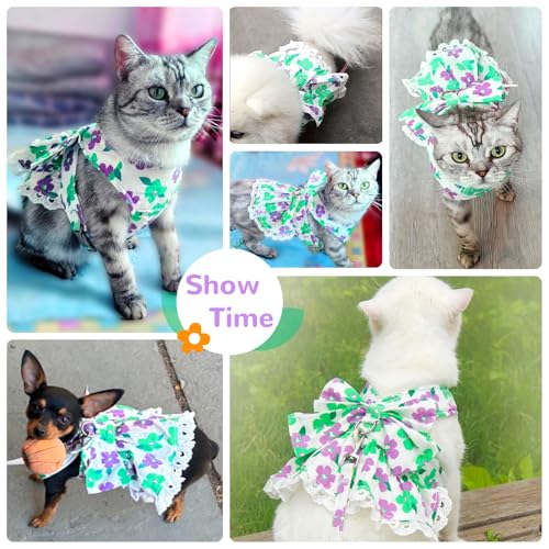 ABRRLO Dog Harness Dress Leash Set for Small Dog Summer Clothes Girl Female Puppy Cats Outfits Cute Floral Bowknot Princes...