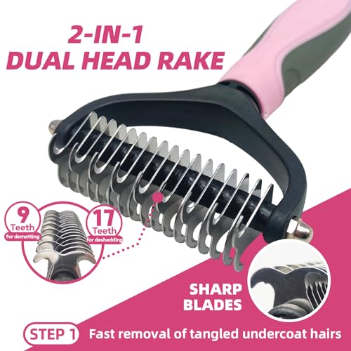 KUEIOX Pet Grooming Kit - 7 PCS Deshedding Brush Set with Slicker, Undercoat Rake, Bath Brush & Nail Clipper for Short & L...