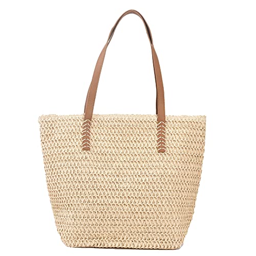 Kehpish Large Straw Shoulder Bag Summer Beach Bag for Women Straw Tote Bag Handbag With Zipper Summer Shoulder Bag